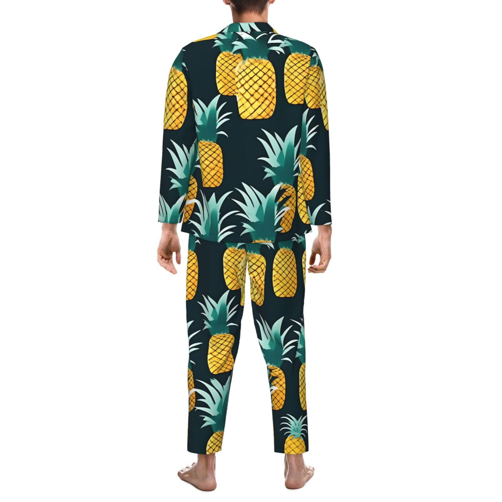 Herren-Pyjama-Set mit Ananas-Druck, langärmelig, zweiteilig, Hauskleidung, bequeme Nachtwäsche