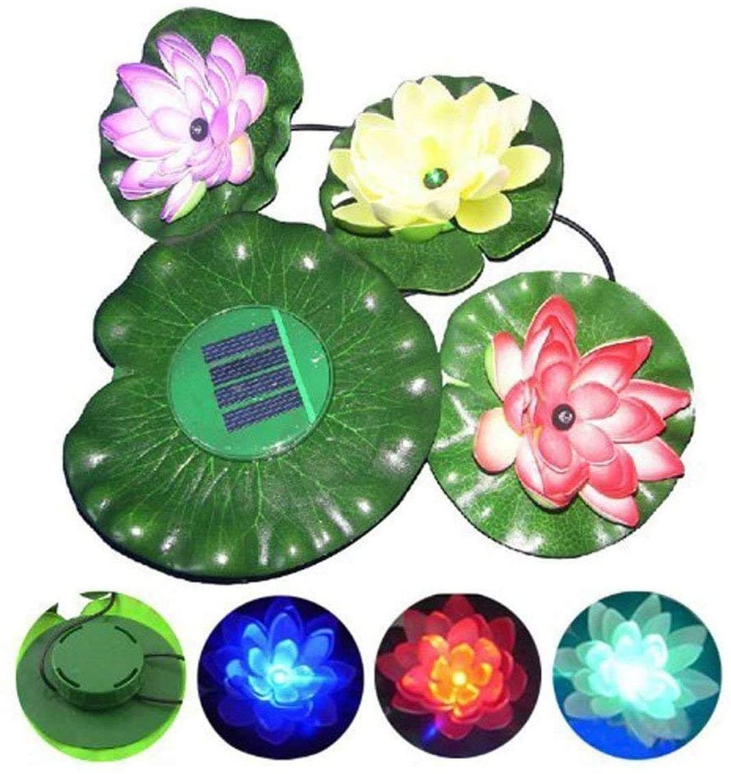 AMZSTAR Solar 3 LEDs Lotus Flower Light, Solar Power Energy Floating LED Lotus Light Waterproof Flower Lamp for Garden Pond Fountain Pool Party Fancy Decor Ideal Novel Creative Gift