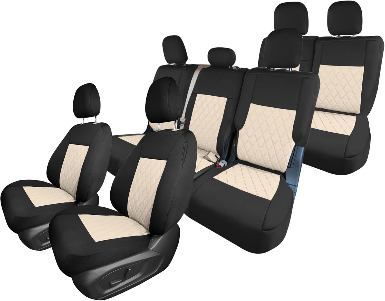 FH Group Custom Fit Car Seat Covers Specifically Made for 2020-2024 Ford Explorer Base, Ultraflex Neoprene Water Resistant Automotive Seat Covers - Full Set Beige