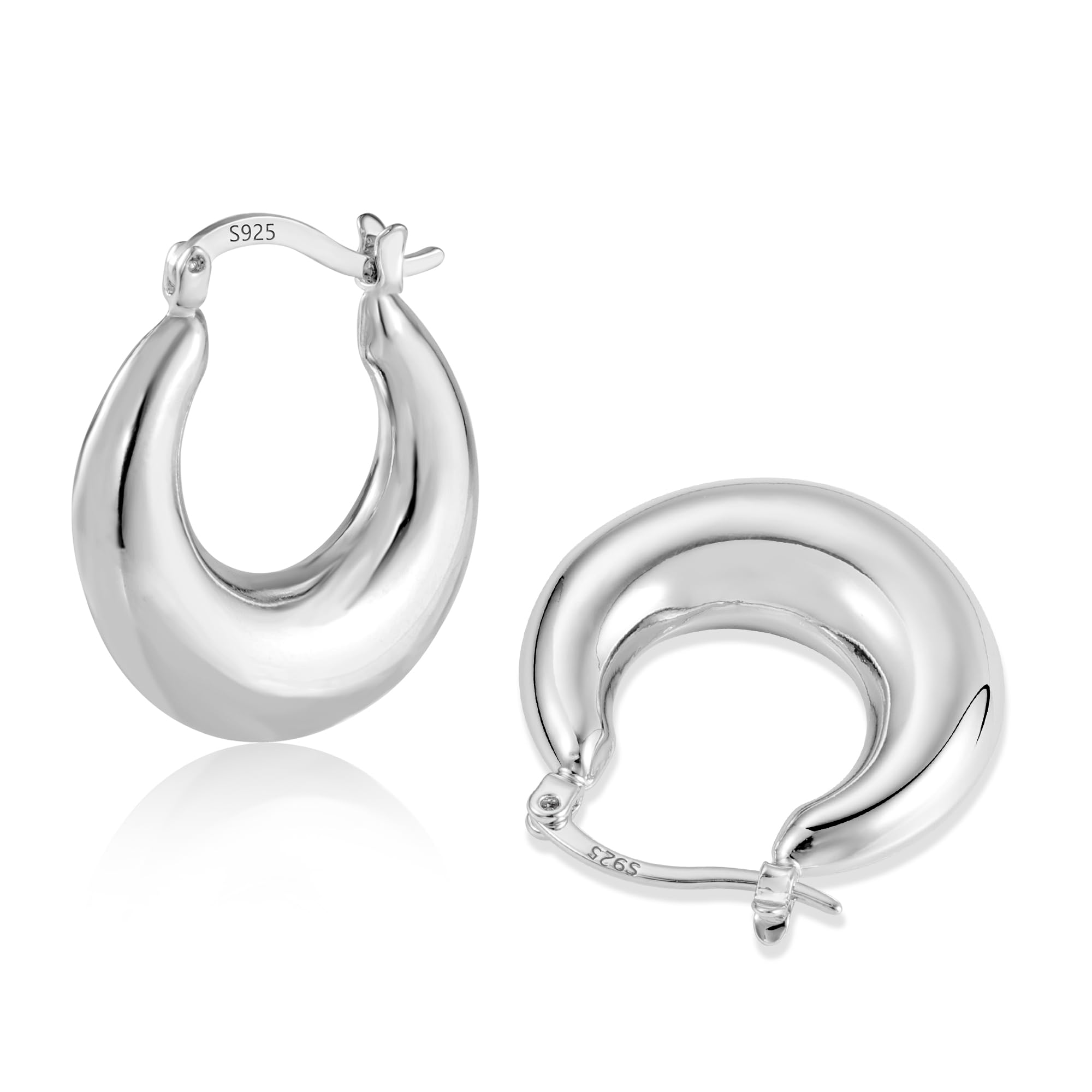 ASH'S CHOICE Pendientes de aro pequeños de plata 925 para mujer, pendientes gruesos, pequeños, de oro de 14 quilates, Huggie, pendientes de aro pequeños, ligeros y anchos, Plata de ley