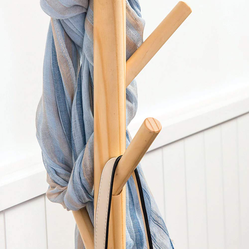 BAKAJI Attaccapanni Appendiabiti di Design a Piantana da Terra in Legno di Betulla con 8 Ganci Appendi Abiti e Base Treppiedi Dimensione 41 x 41 x 176 cm (Naturale)