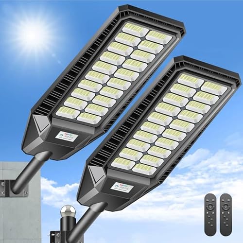 Deepn Solar Lights Outdoor, Commercial Grade Solar Street Light Waterproof, Dusk to Dawn, Motion Sensor & Remote Control Security Flood Lights for Walkway Garage Porch, 2 Pack