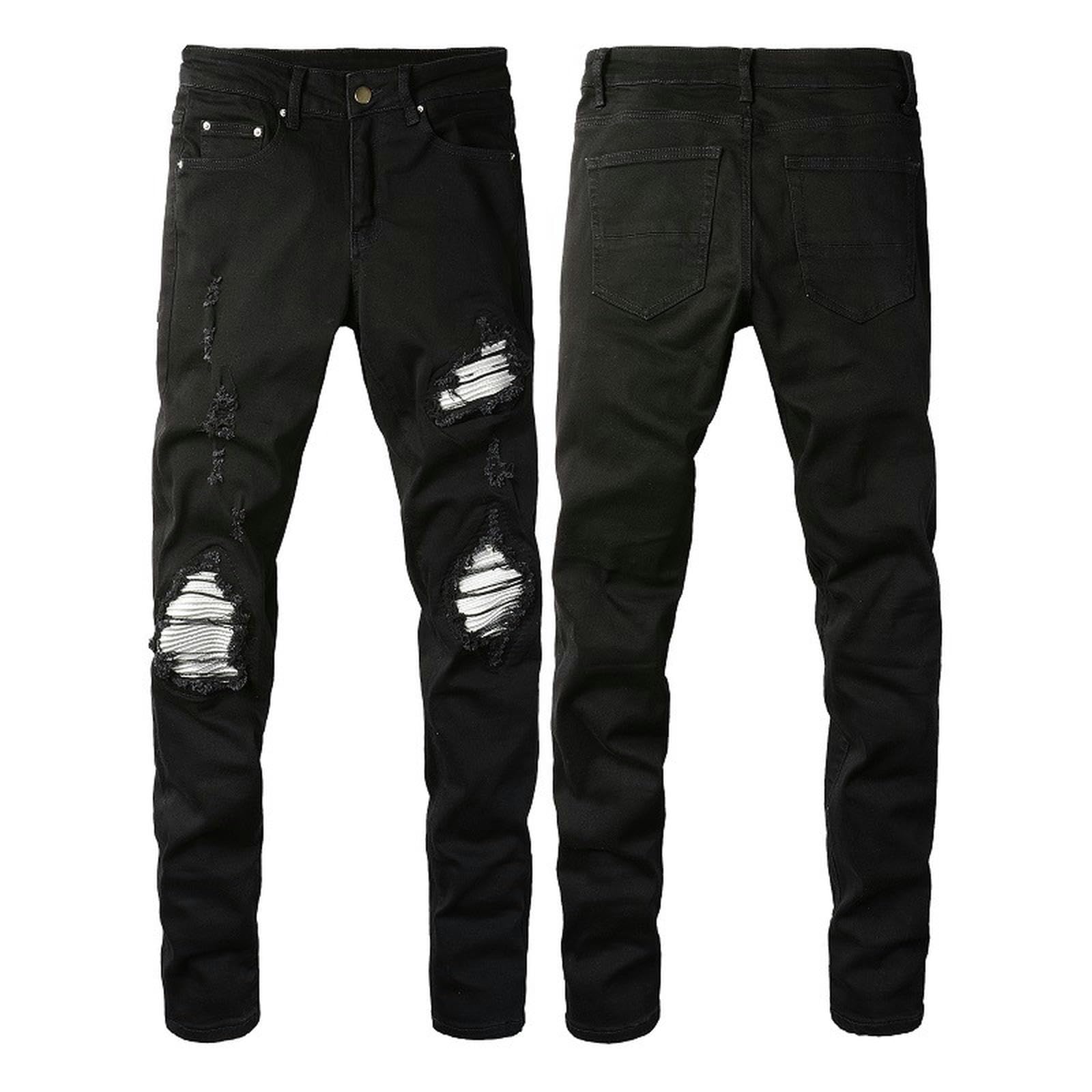 Jeans da Strada Dimagranti Elasticizzati con Toppe strappate Europee e Americane
