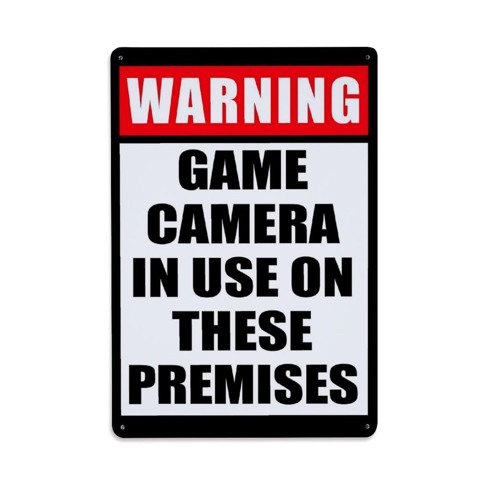 Jdfenggu Vintage Warning Game Camera In Use On These Premises Retro Metal Tin Sign, Decor Art Poster For Bar, Home, Man Cave, Kitchen, Laundry Room Gift 8X12inch
