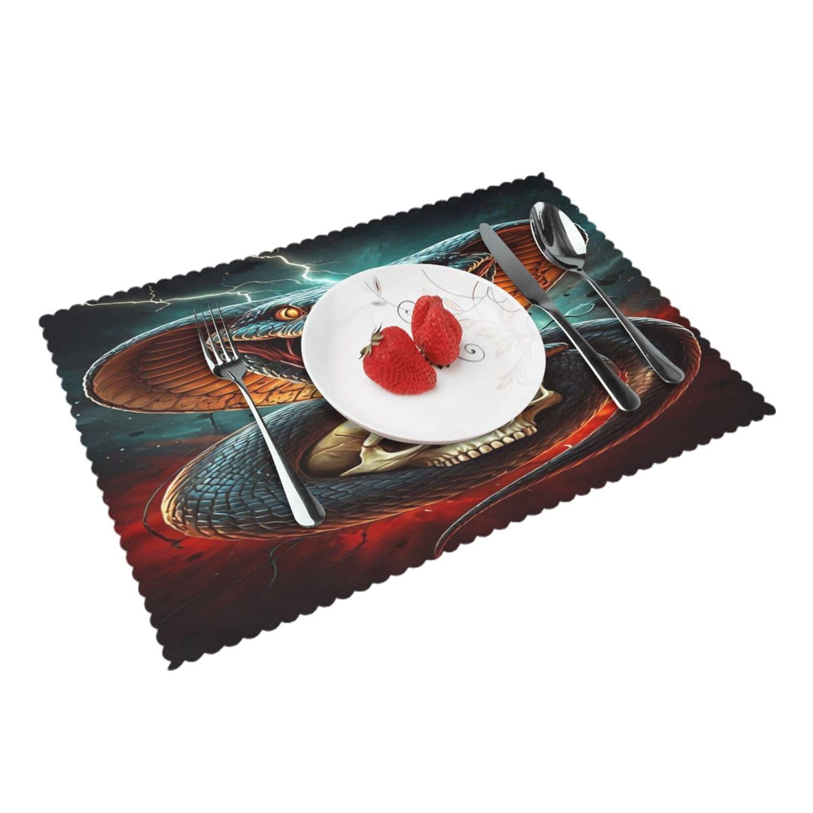 Cobra Skull Lightning Placemats Set of 4 Print Table Mats Place Mats Table Decor for Kitchen Dining 12X18 in