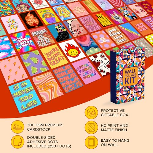Image of CodersParadise Indie Y2K Wall Collage Kit - 54 PCS Aesthetic Hippie 4x6 Posters | Retro Room Decor for Bedroom, Dorm, Office & Living Room | Premium Thick Cardstock Prints with Glue Dots Included
