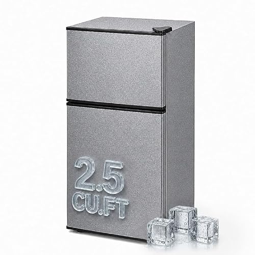 Cosanta Mini Fridge with Freezer, Double-Door Compact Refrigerator, Adjustable Glass Shelves, Mechanical Thermostat & Leveling Feet, Space-Saving for Apartment/Dorm/Office