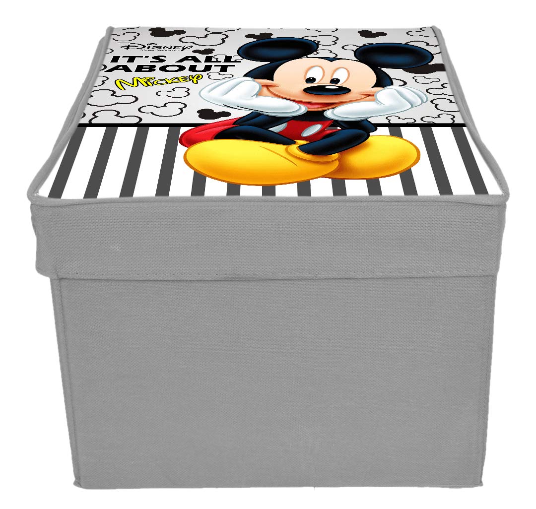 Kuber Industries Disney Mickey Print Non Woven Fabric Foldable Cloth Storage Wardrobe Organiser Box with Lid, Extra Large (Grey)-KUBMART16313