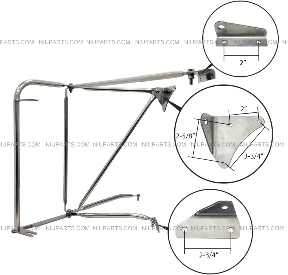 Stainless Steel Door Mirror Mounting Bracket Arm with Mounting Angles - Driver Side (Fits Kenworth T800 W900B/L T300)