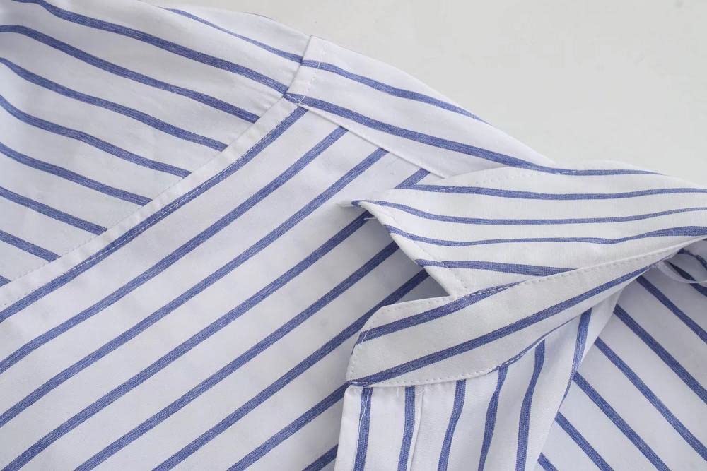 Lockeres Damenhemd,Damen Satin Bluse Hemd Blau Gestreiftes Hemd Langarm Vintage Mode Seidenhemden Business Hemd Mit Knopf Sexy Party Tops Lässige Arbeit Büro Bluse Für Mädchen Damen