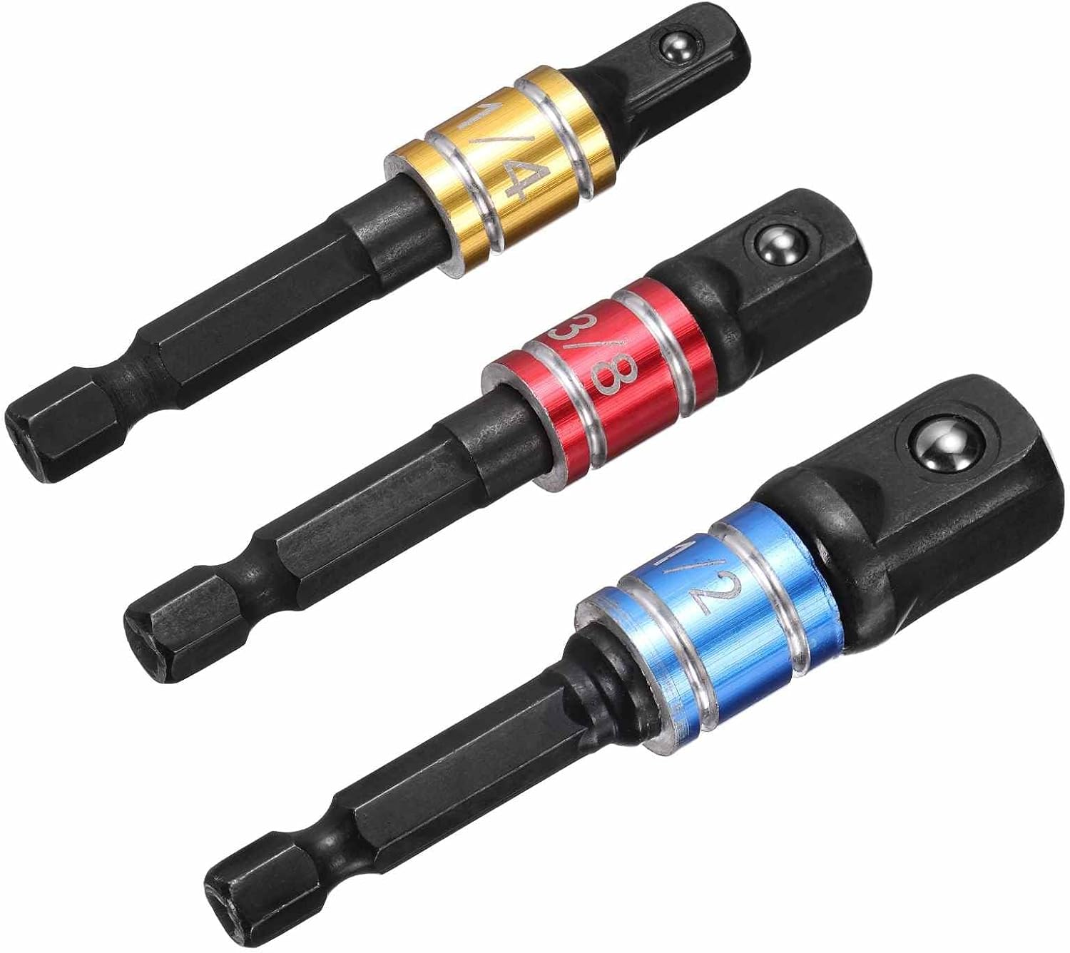 HARFINGTON 3pcs Socket Adapter Extension Set 1/4" 3/8" 1/2" Drive Black