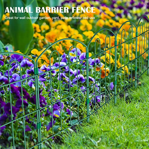 10 Pack Decorative Green Garden Fence Outdoor 24'' (H) X 10' (L) Coated Metal Rustproof Landscape Wrought Iron Wire Border Folding Fences Flower Bed Fencing Animal Barrier Section Panels Decor #TOP3