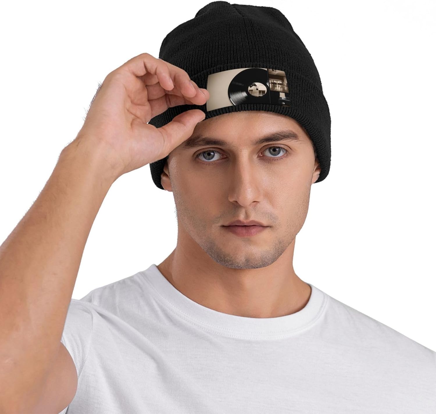 Knitted Hat Music Album Frame Print Beanie for Women Soft Warm Beanie Cap Casual Knit Hat Men Winter Beanies