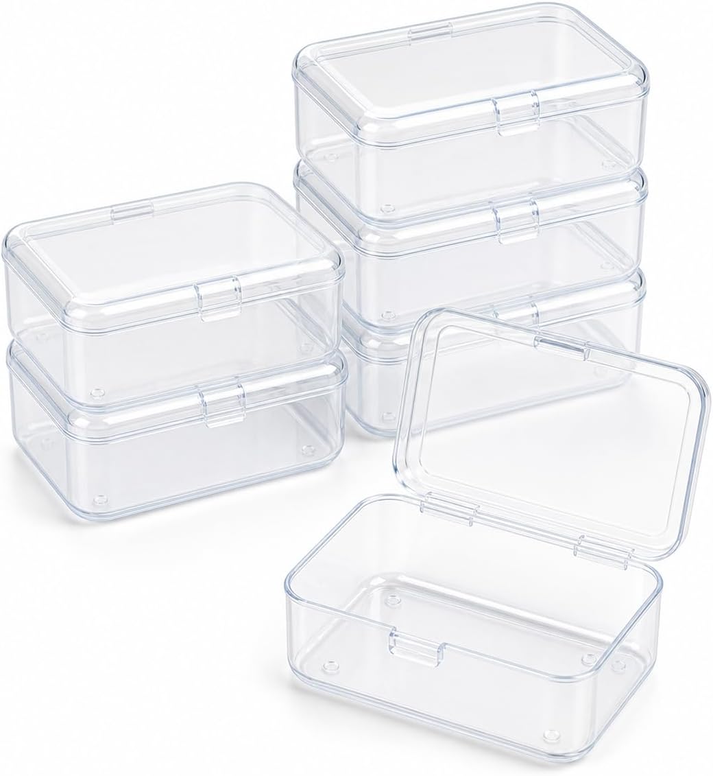 6 Packs Small Plastic Storage Containers, Clear Rectangle Bead Organizer Case with Lids for Crayons, Crafts, Bobby Pin Holder(3.7x 2.4in)