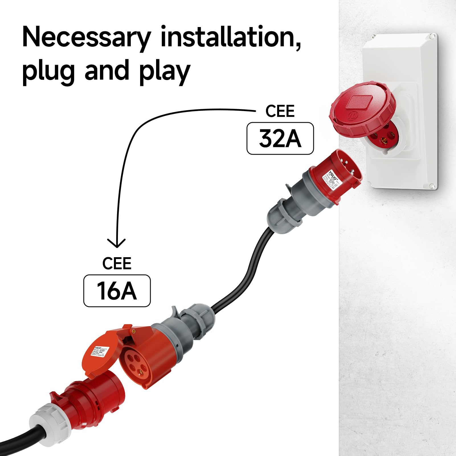Adaptateur CEE 16A vers 32A, Prise CEE 16-32A/400V Triphasé, Etanche IP44 pour Rallonge Electrique, EV Chargeur