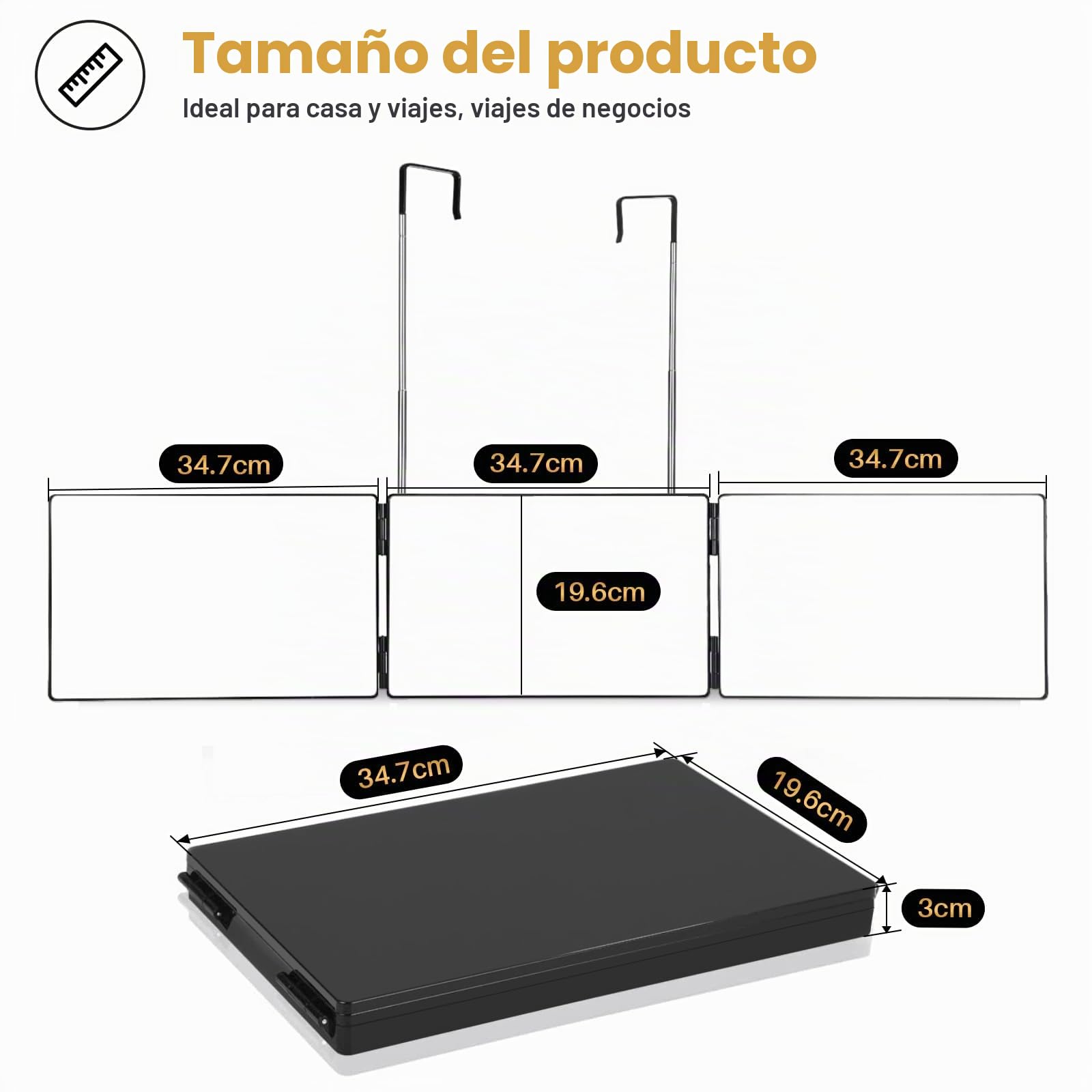 Espejo de 360 Grados - Espejo de Pelo autocortable Espejo de Afeitado Plegable con Gancho Ajustable en Altura Espejo cosmético Ajustable para el baño peinarse y Mucho más