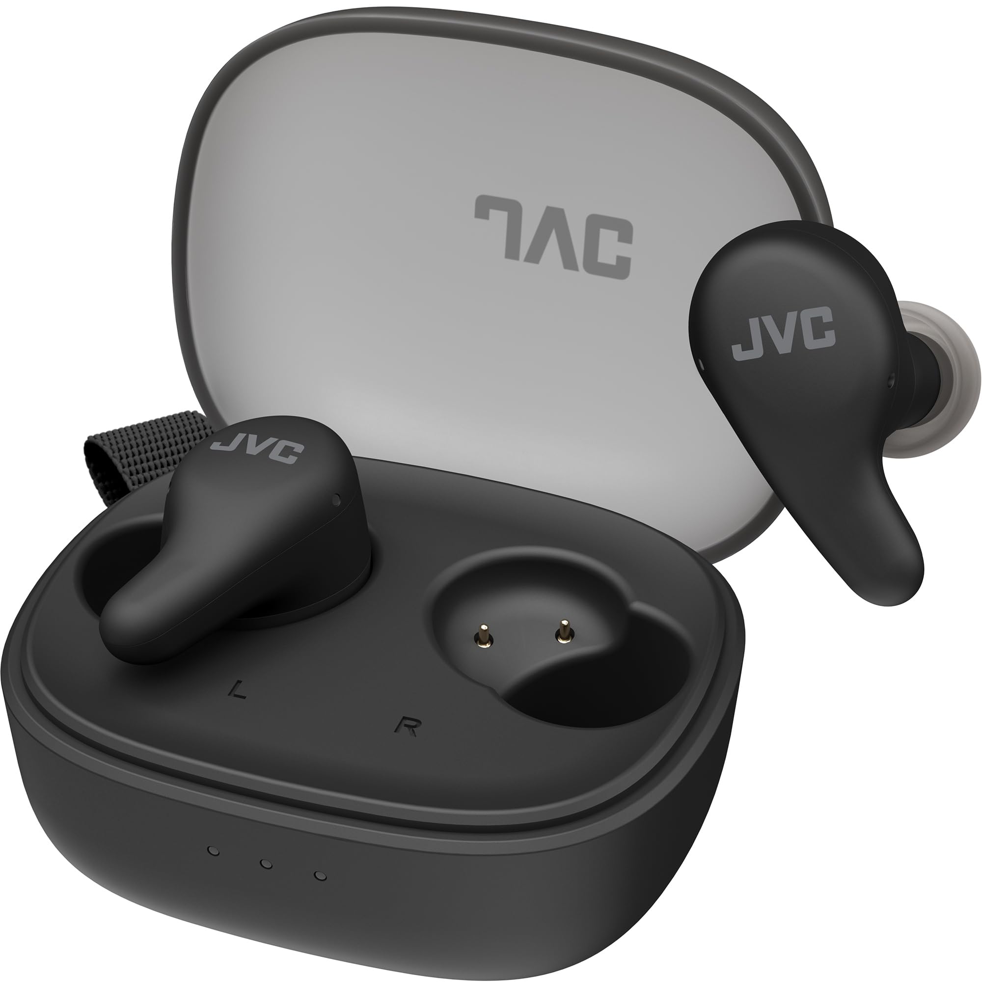 JVC HA-A23T-B - Auricolari True Wireless Gumy Premium con Cancellazione del Rumore, Bluetooth 5.4, Modalità Suono Ambientale, 26 ore di autonomia e Custodia di Ricarica Traslucida, USB-C, Nero