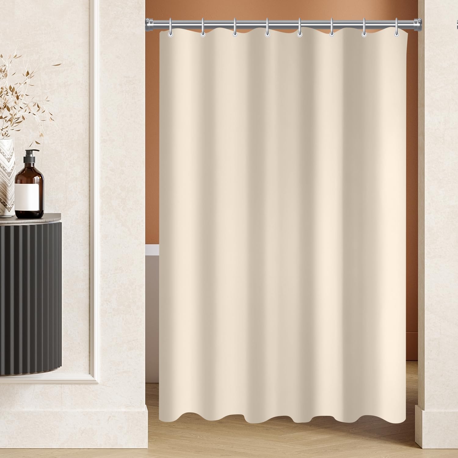 Lerores Shower Curtain 90 x 90 cm(35x35 inch) Beige, Weighted Hem Anti-Mold Textile, Water-Repellent
