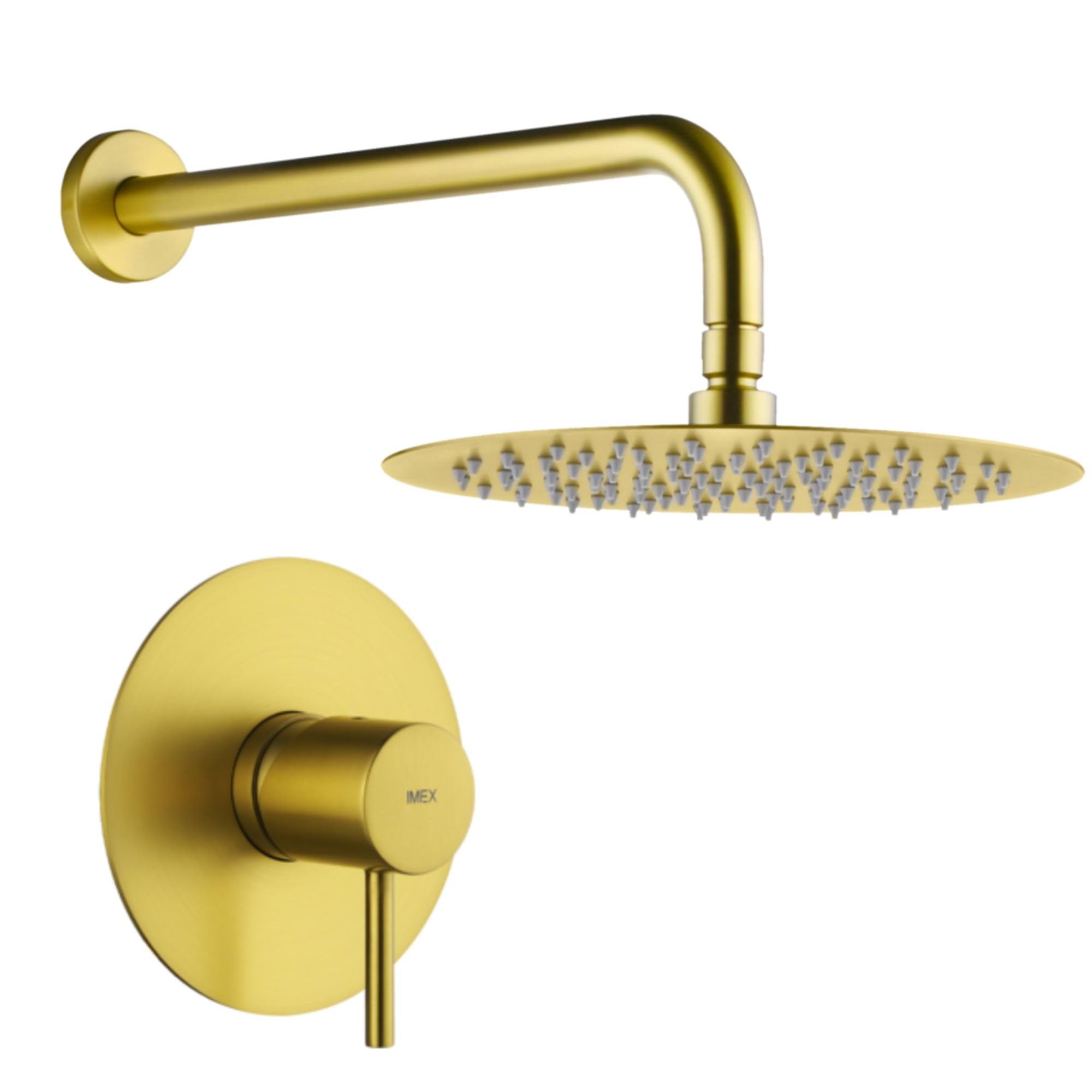 IMEX - Ducha Empotrada Oro Monomando | Conjunto de Grifería Empotrado con Rociador Antical Efecto Lluvia Dorada | Columna Ducha Empotrada con Grifo en Latón y Acero Inox S.304 (SIN ALCACHOFA)