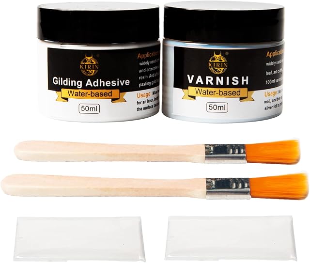 Gilding Adhesive, 50ml Epoxy Resin Water-Based Gold Leaf Glue for Professional Craft Use and 50ml Varnish for Protecting the Surface of the Gold Foil from Oxidation (Brush + Gloves as Gifts)