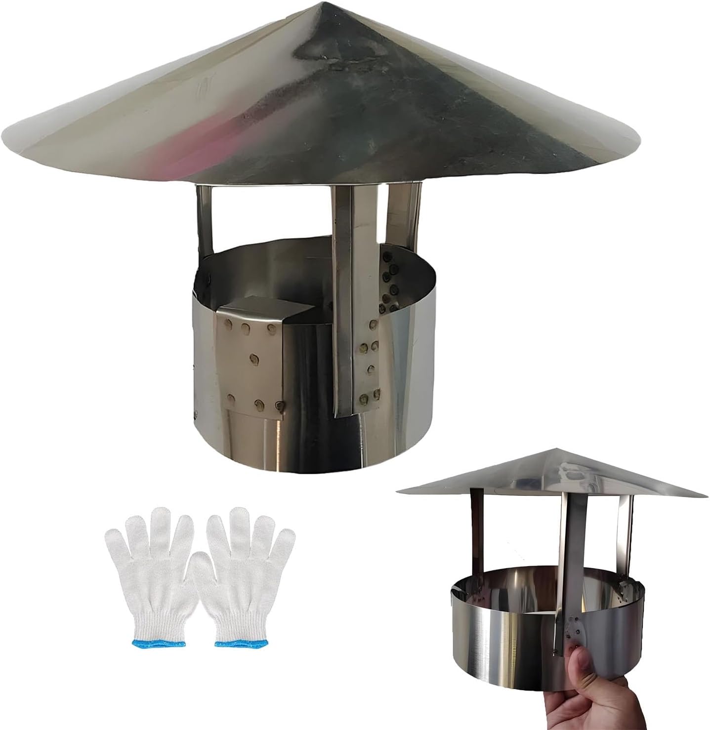 Stainless Steel Chimney Cap 0.5mm Thick Ventilation Cover 10cm Rain Hat for Flue Pipe Exhaust Pipe Rain Cover for Wood Stoves and Fireplaces