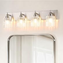 OCIOC 4-Light Nickel Bathroom Vanity Light Over Mirror, Brushed Nickel Bathroom Wall Lights with Glass Shades, Indoor Wall Mounted Lamp for Living Room Bedroom Hallway