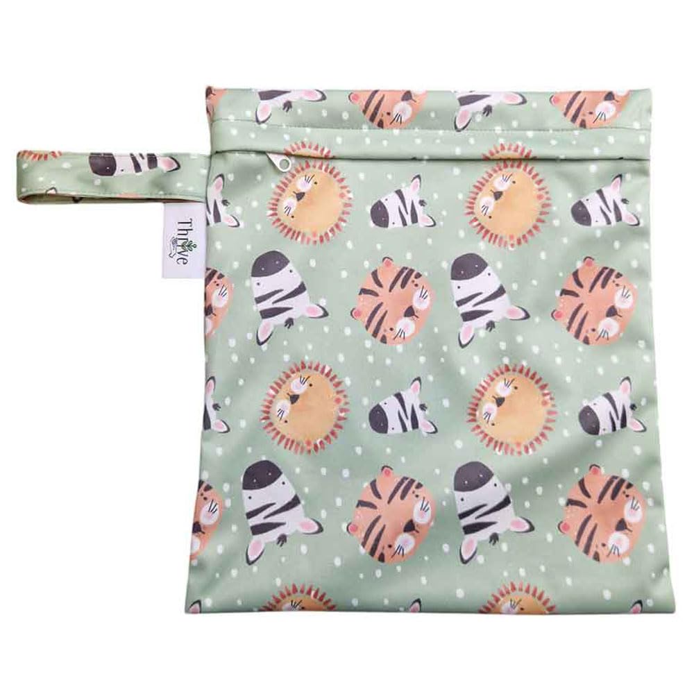 The Nappy Lady Thrive Wet Bag, Waterproof Storage for Nappies and Wet Items, Zip Closure, Essential Accessory for Cloth Nappies and eco Friendly households (Safari Animals, Small)
