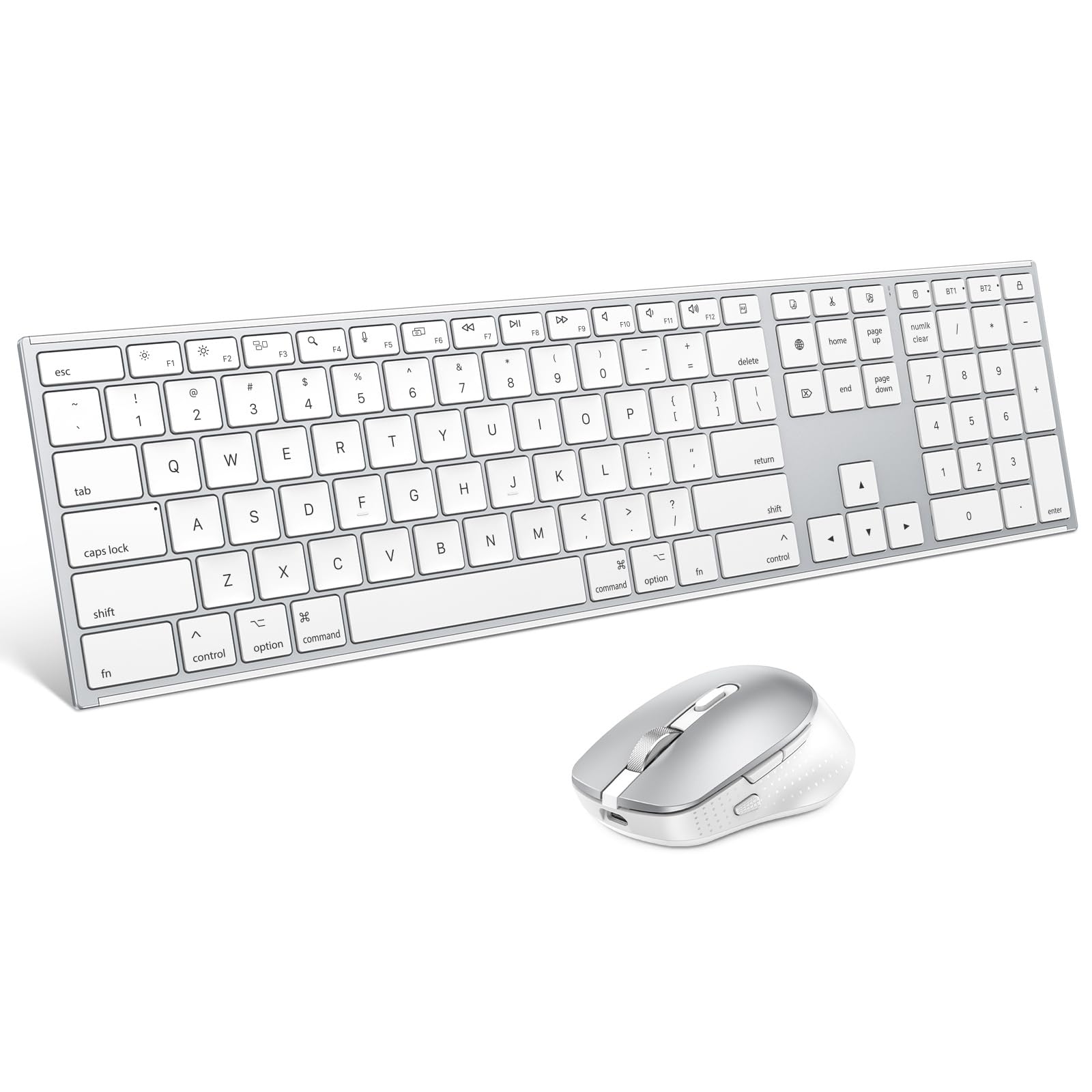 Photo 1 of Full-Size Metal Wireless Keyboard and Mouse for Mac with Numeric Keypad, OMOTON Bluetooth Rechargeable Combo for MacBook/iMac/Mac mini, Ideal for Data Analysts & Office Work, White
