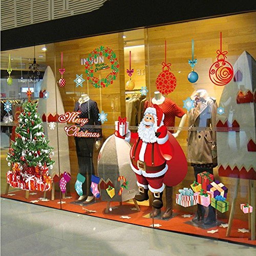 LAPOND Christmas Wall Decals Window Stickers Santa Claus Removable Christmas Tree DIY Wall Window Door Mural Shop Decal Sticker for Holiday and Party(2 PCS)