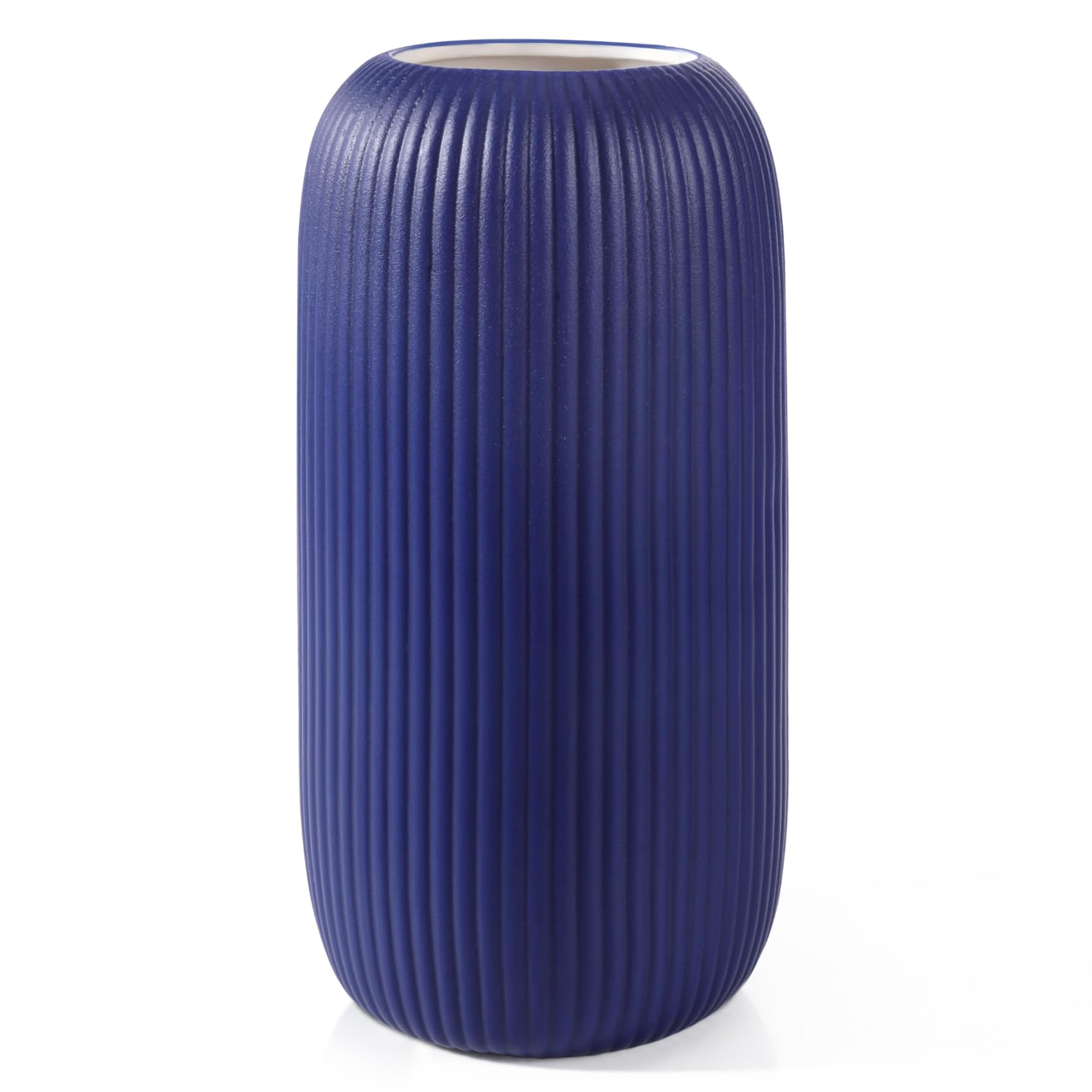 Grand vase côtelé en céramique haut de gamme bleu marine pour pampa