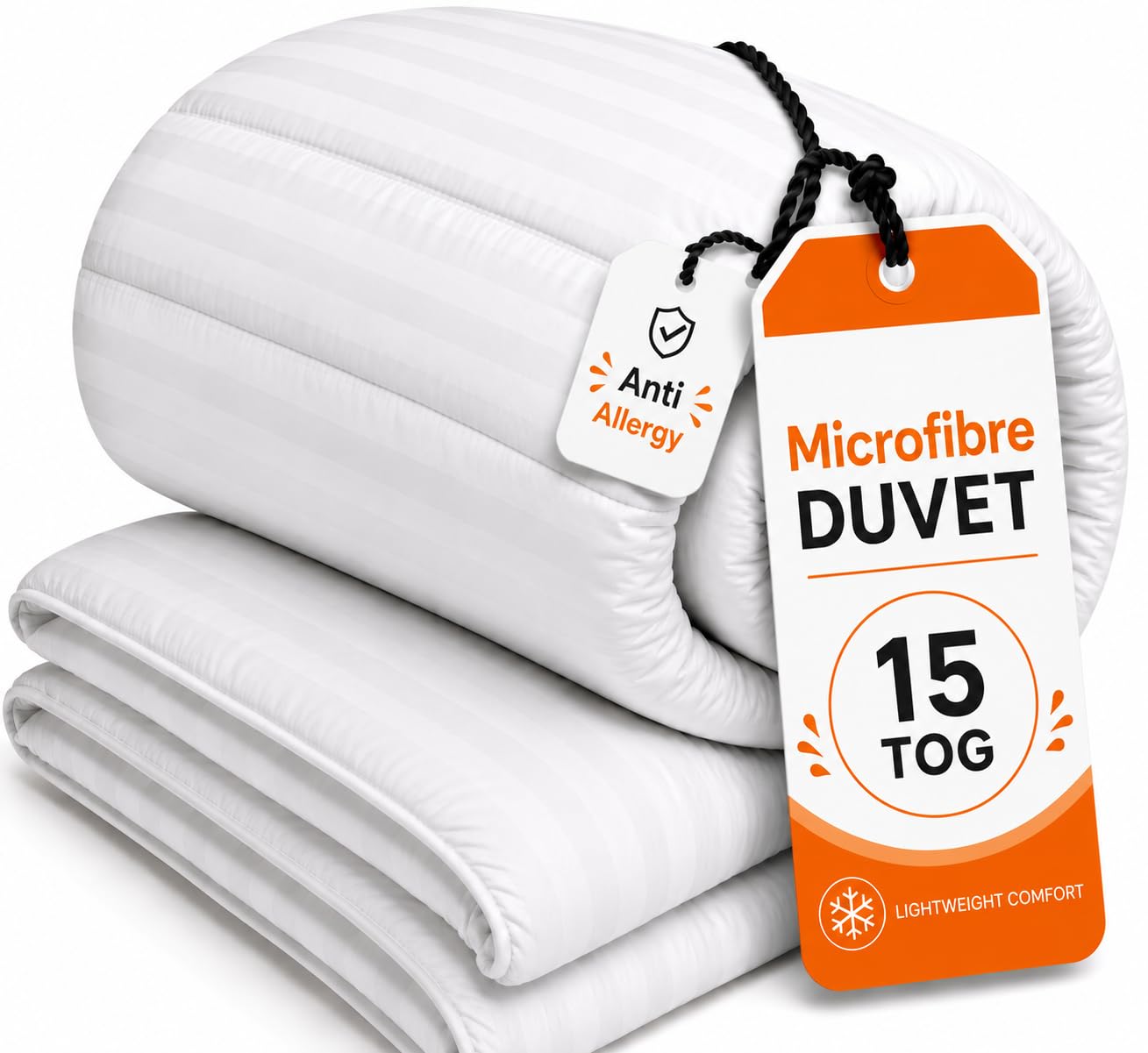 Striped Microfibre Duvet, Anti Allergy Soft Hollowfibre Filling Winter Warm 15 Tog Duvet, Breathable, Lightweight & Machine Washable, Hotel Quality Quilt (Super King)