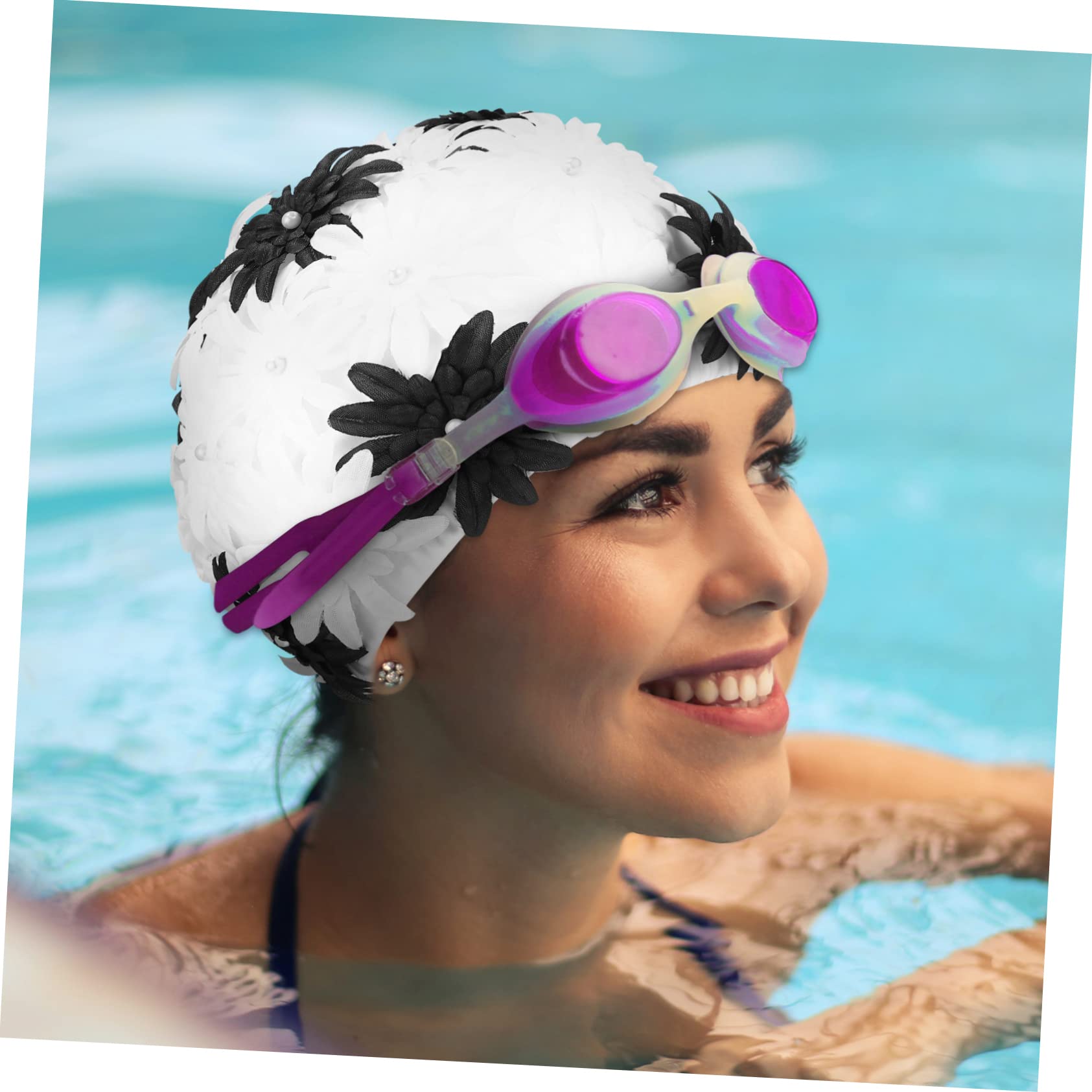 BESPORTBLE Bonnet De Bain Fleur Perle Bonnet De Bain à Pétales De Fleurs Bonnets De Bain pour La Natation pour Bonnet pour Femme Dentelle Le Chapeau Est en Polyester