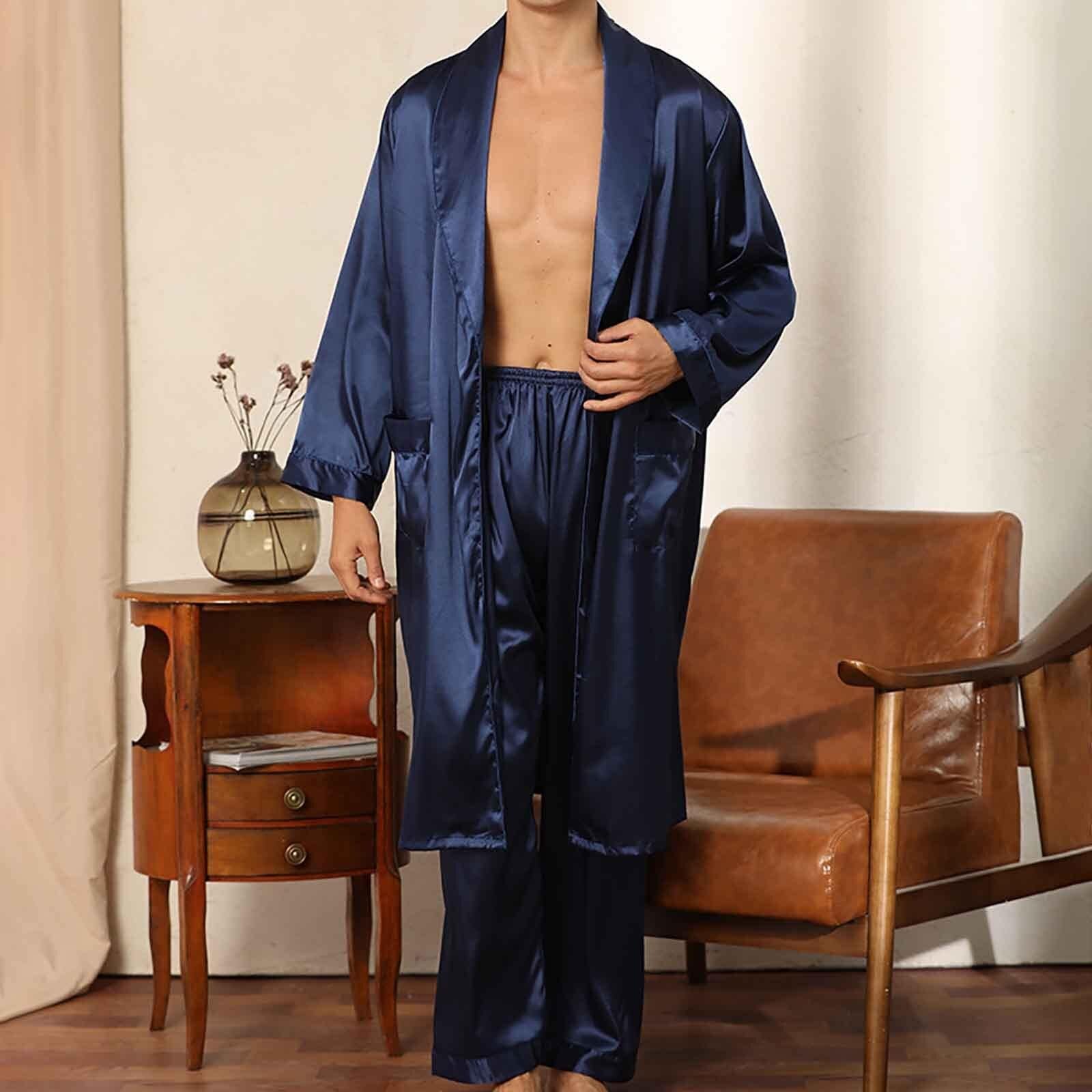 Conjunto de albornoz tipo kimono sedoso for hombre, 2 piezas, ligero