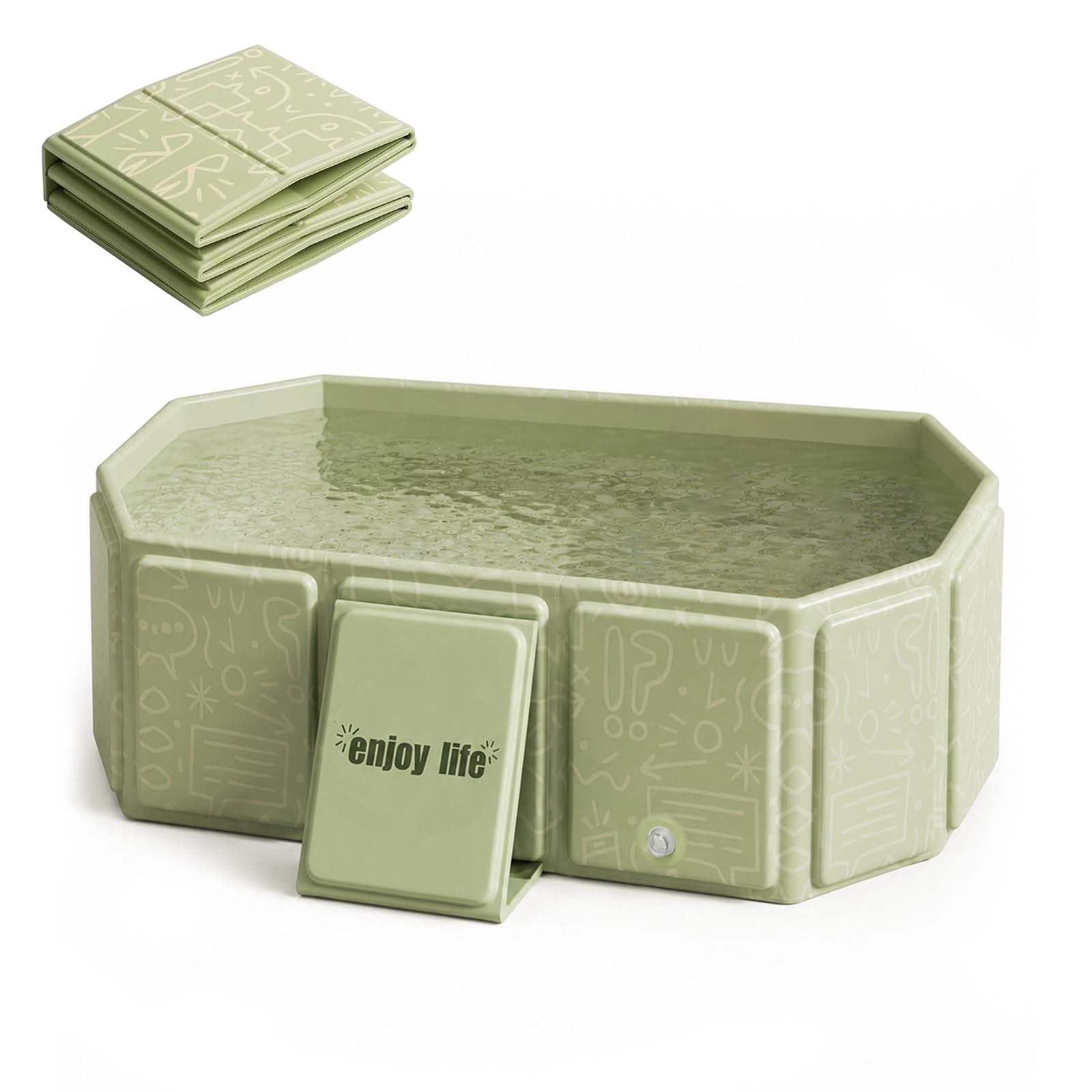 Vasca da bagno pieghevole, Vaschetta portatile per bambini – Salvaspazio e leggera, Con tappo di scarico, Vasca multifunzione per bambini 0-8 anni, Verde