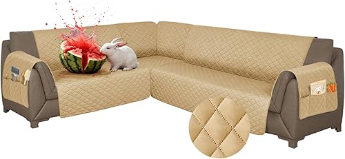 Vista 10 de Fundas para sofá seccional, impermeables, 6 piezas, fundas de sofá en forma de L, lavables, antideslizantes, fundas para sofá seccional, suaves
