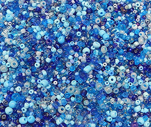Lot de 3000 perles de rocaille en verre - Perles rondes - 2 mm, 3 mm, 4 mm - Tailles mixtes, mélange de couleurs - Perles de graines (bleu)