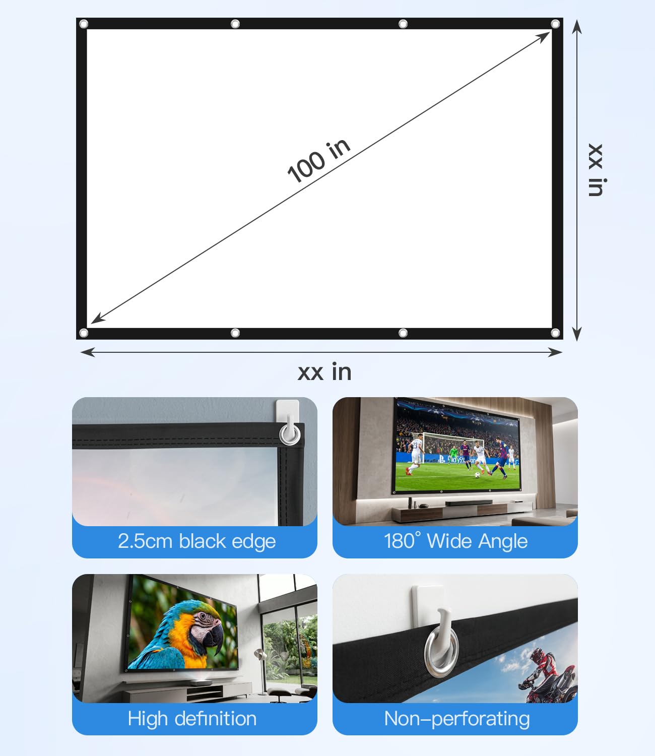100 Pouces Ecran Videoprojecteur D'extérieur Portable et Pliable, Lavable, pour Ecran Projecteur, Idéal pour Le Home Cinéma, Les soirées Cinéma et Les Utilisations Commerciales, avec Sac de Transport