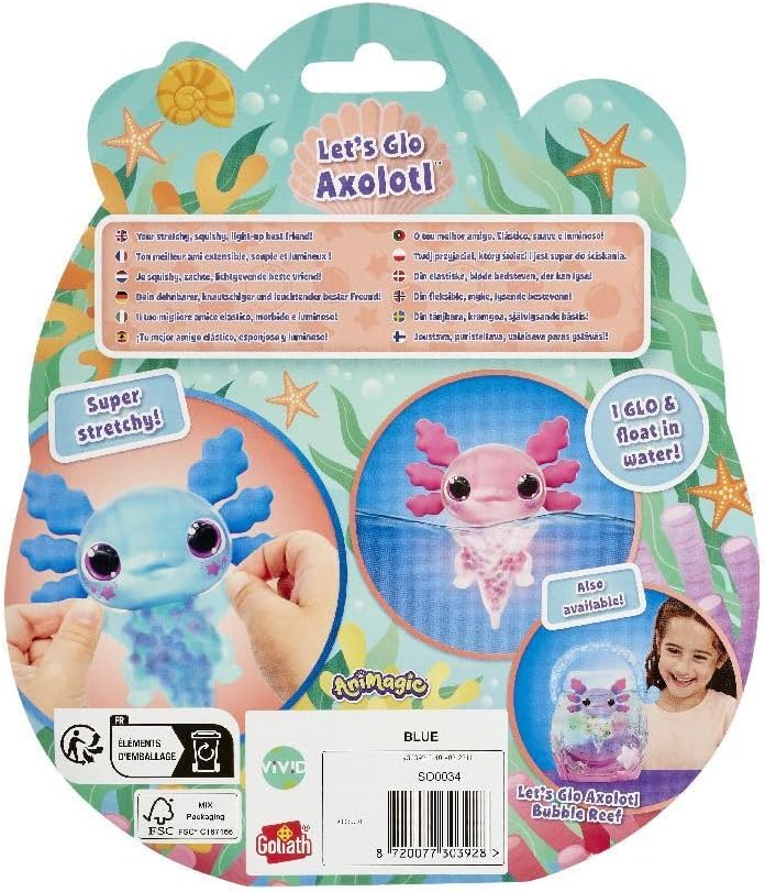 Goliath Animagic Let's Glo Axolotl Floating Fish Glow in Water Random Assortment between Pink and Blue, Large, Azure, 9503004990