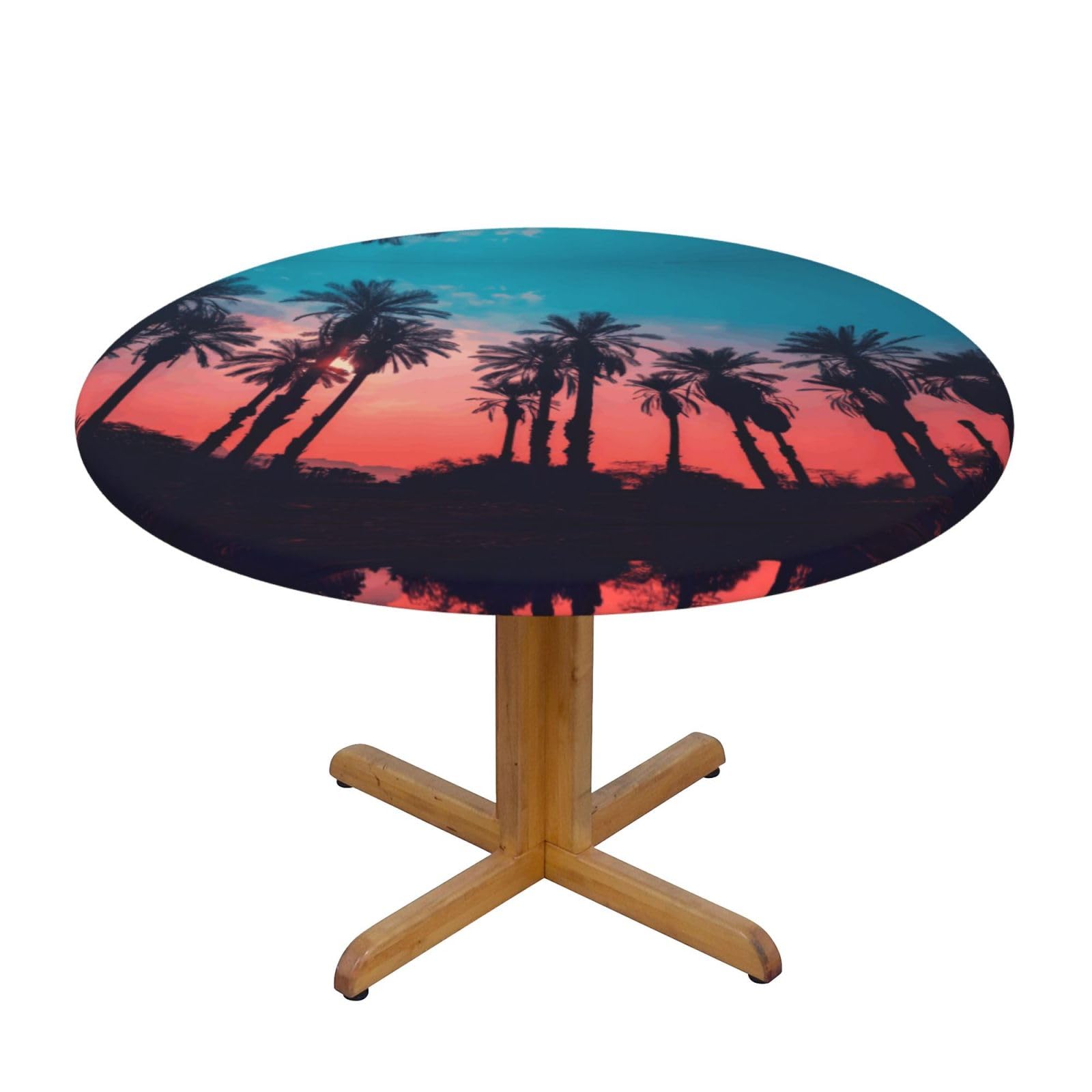 ZQYTGFDC Palm Tree Sunset M Decorative Round Tablecloth Waterproof Anti Stain Oil Proof Size for 40 50 inch