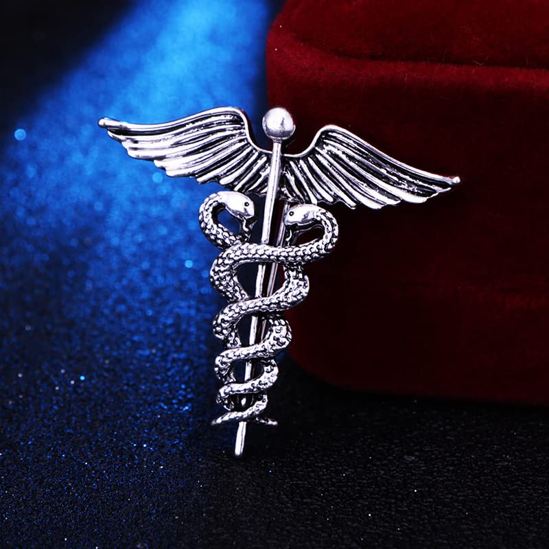 Image of Dreuyet Medical Caduceus Angel Nurse Brooch Pins for Nurse Doctor Medical Symbol Stethoscope Snake Caduceus RN Nursing Badge Crystal Brooches Lapel Pin Wand Brooch Doctor Nurse Therapist Appreciation Jewelry Gift