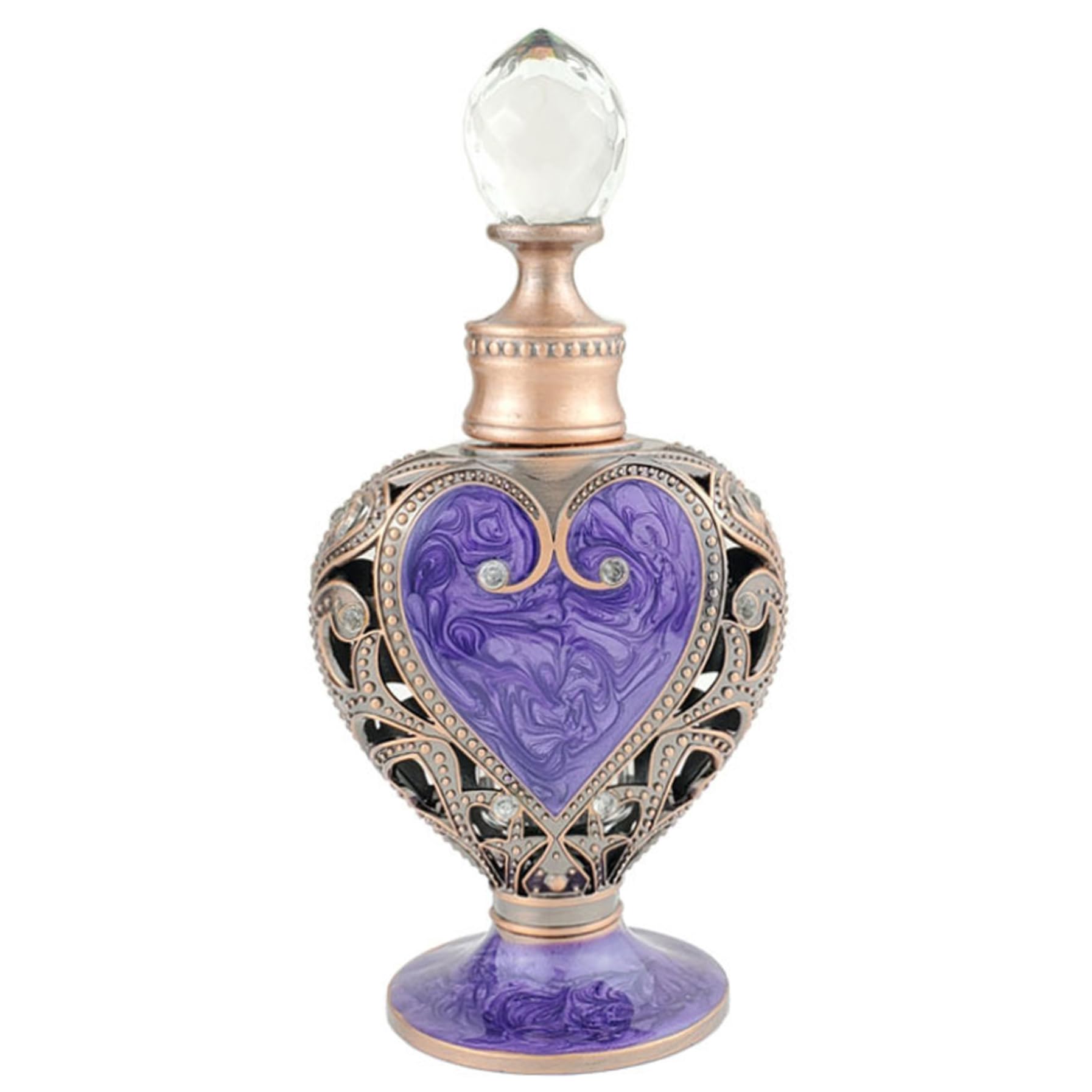 CAKEEYUM Perfume Bottle 12ml Purple Vintage Perfume Bottle Crystal Openwork Exquisite Refillable Metal Empty Container for Women, Vintage, Antique Bottles, Perfum