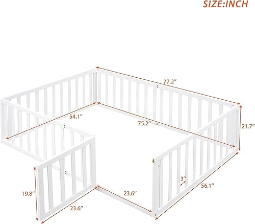 Miniatura 28 de Harper & Bright Designs Cama de suelo tamaño Queen con barandillas de seguridad y puerta, marco de madera para niñas/niños, cama Montessori para
