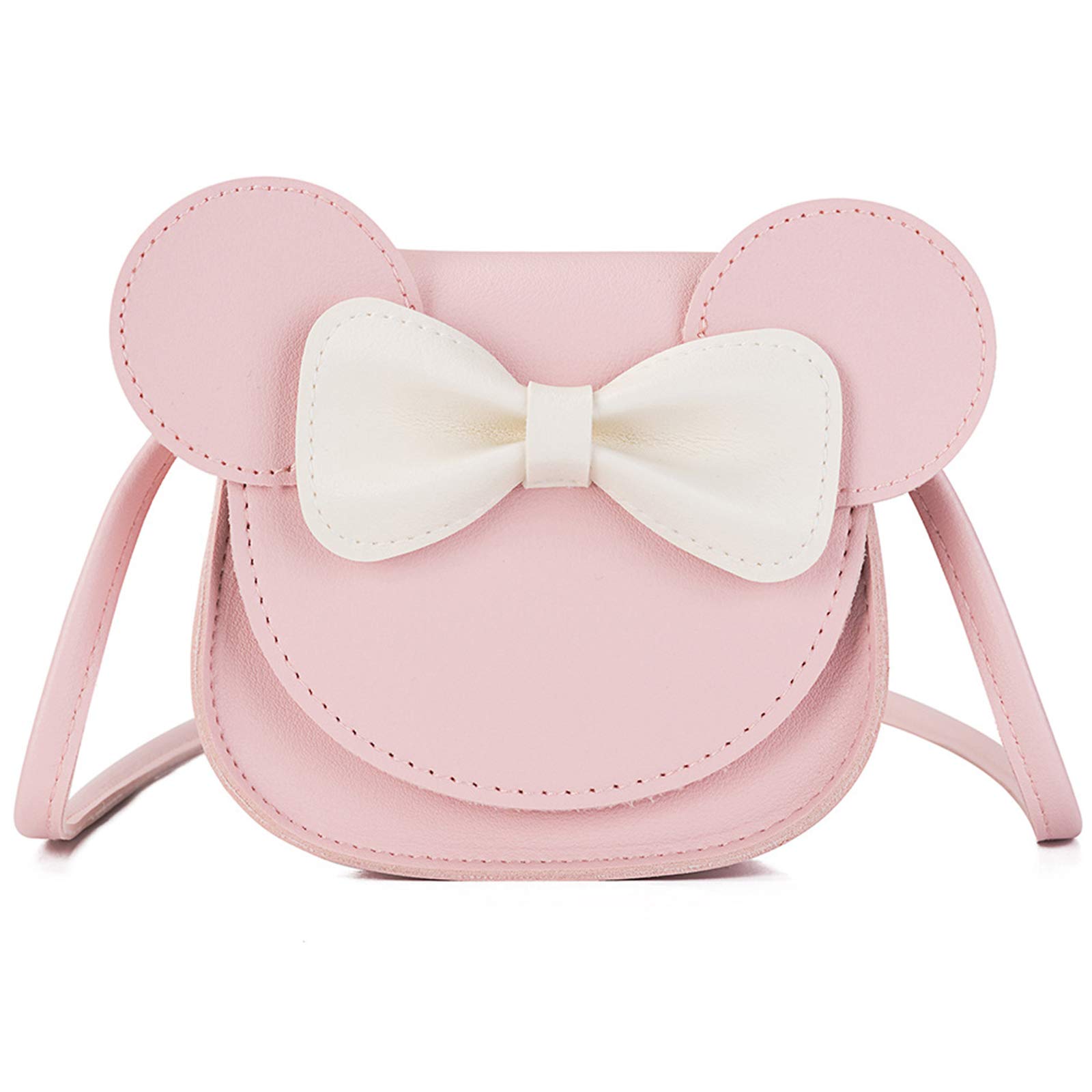 SUNNEELittle Girl's Bowknot Shoulder Bag HandbagLittle Girls Handbags - Shoulder Bag with Bow Knot Mini Flap Bag, Cute Mouse Ear Bow Crossbody Purse, PU Shoulder Handbag for Kids Girls Toddlers (Pink)