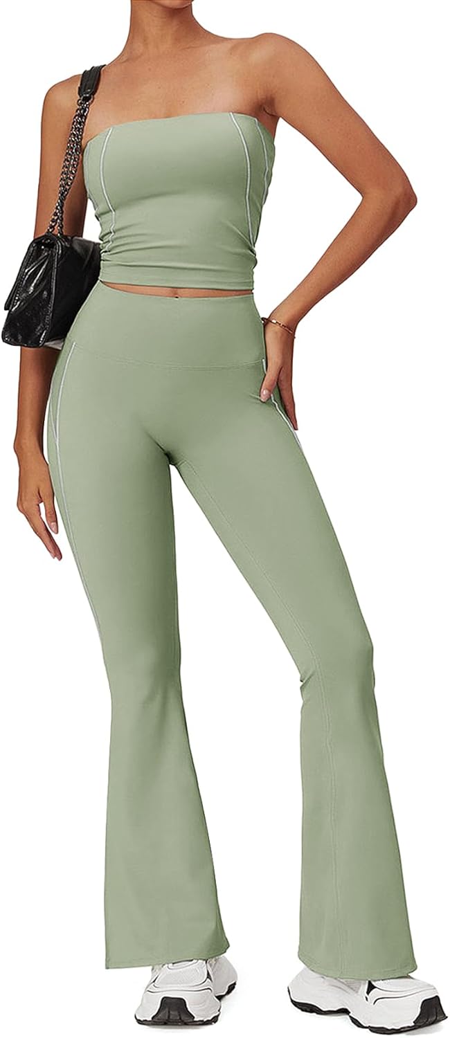 SEASUM Flare Leggings for Women High Waisted Exposed Contour Stitching Bell Bottom Yoga Pants - Image 5