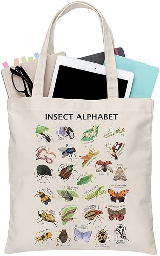 BDPWSS Bolsa de mano del alfabeto de insectos, regalo para amantes de insectos, insectos, escarabajos, regalo para enamorados, entomología, ciencia,