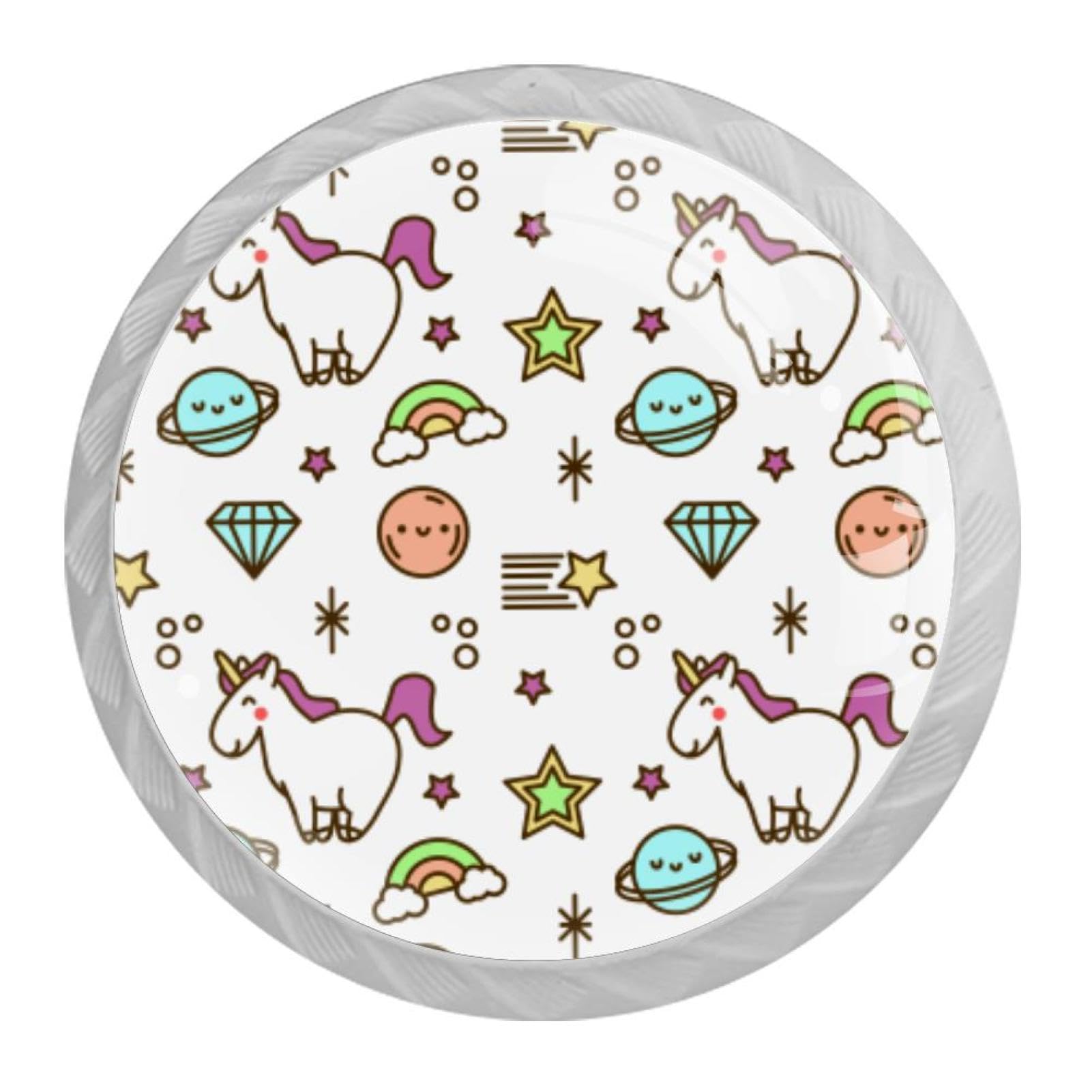 Tqmspg Multi05 4 Pieces Drawer Pulls Unicorns Stars Rainbow Pattern Door Knobs Dresser Handles For Kitchen Wardrobe Cupboard Hardware Furniture