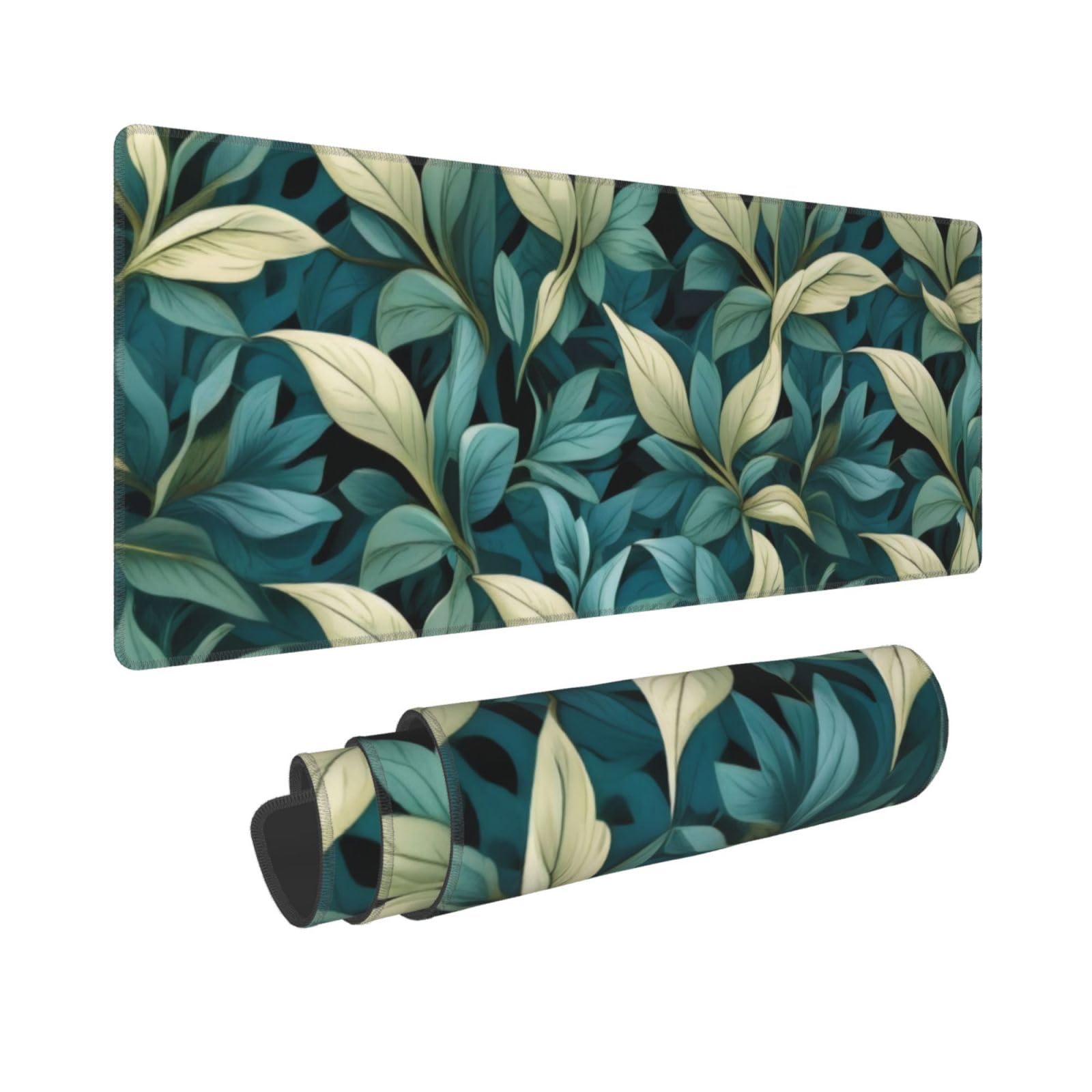 Gaming Mouse Pad, Large Non-Slip Rubber Base Mousepad, Keyboard Mouse Mat, Desk Pad with Stitched Edges, 31.5x11.8inch, Morris Leaves