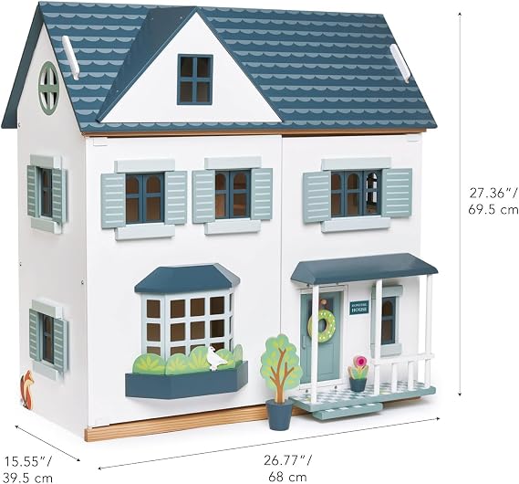 Tender Leaf Toys - Dovetail House - Large Luxury 27.36 Tall 3 Story Doll House with 6 Rooms - Gender-Neutral Dollhouse - Encourage Creative and Imaginative Fun Play for Children - Age 3+