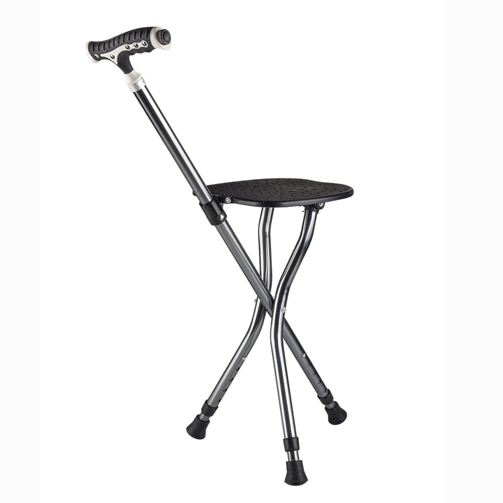 Taboret z laską do chodzenia z oświetleniem LED, kule ze stopu aluminium dla osób starszych, wysuwane kule ze stołkiem, odpowiednie do podróży na świeżym powietrzu i do ponownego użytku