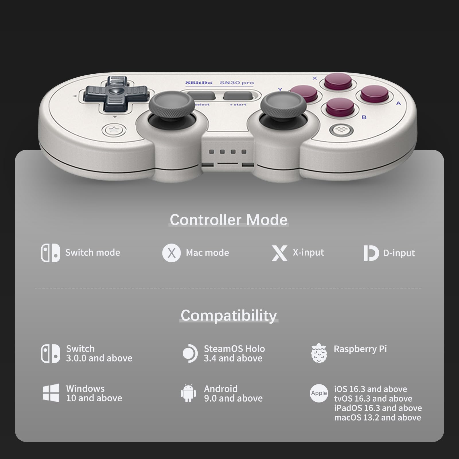 AKNES 8Bitdo SN30 Pro Bluetooth Controller, Hall Effect Joystick Update, Gaming Controller Compatible with Apple, Switch, Windows, Steam Deck, Android and Raspberry Pi - G Classic Edition - 3